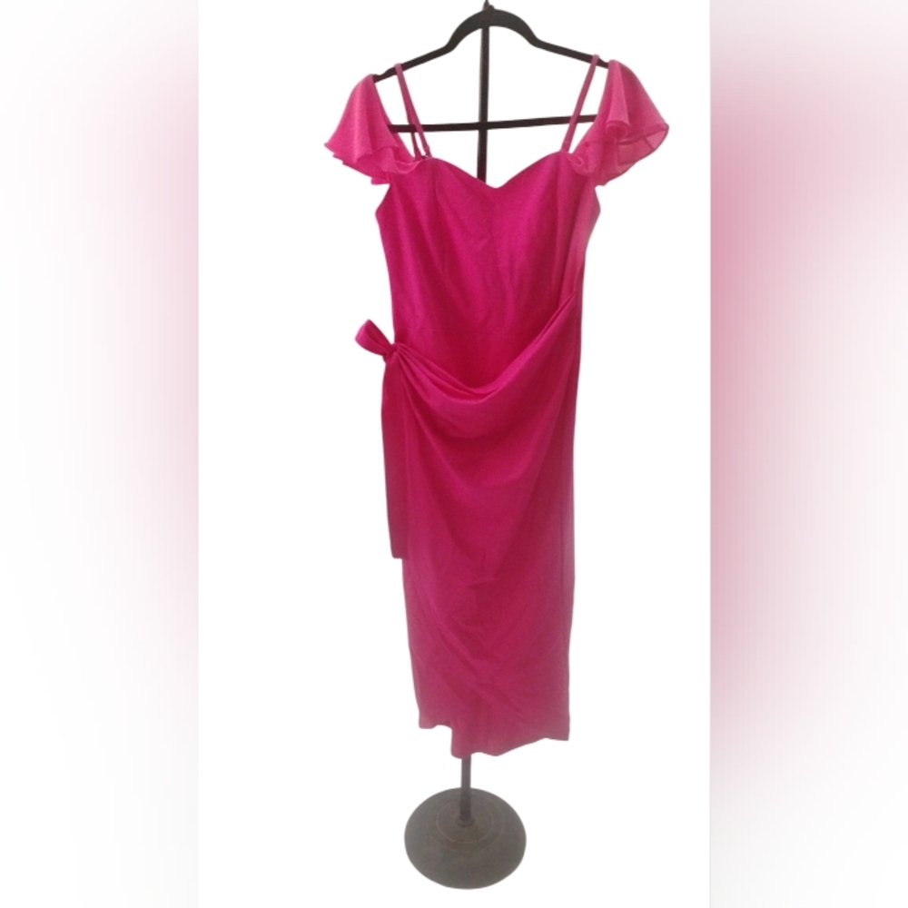 Jasmina Pink Barbie Feminine Flutter Sleeve Wrap Dress SZ M NWT